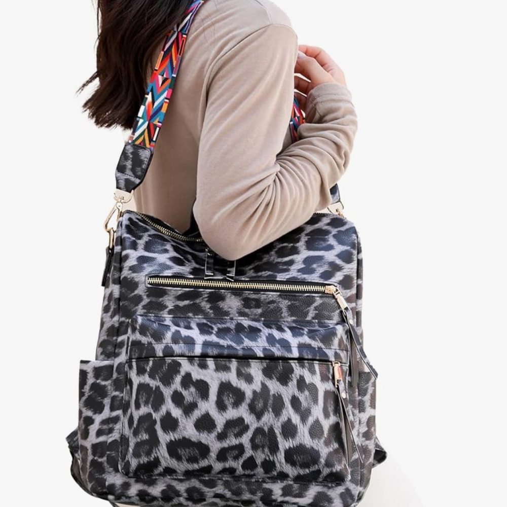 Stylish Leopard Print Backpack‎ Vegan Leather - Picture 3 of 3